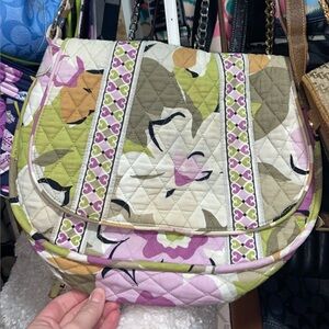 Vera Bradley Quilted Floral Shoulder Bag in Pink, Green & Cream